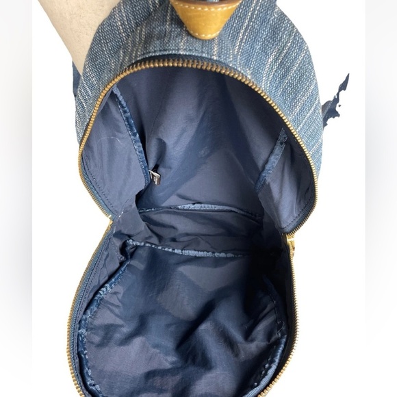 Frye Ivy Blue Denim Mini Backpack Striped Cotton Leather Gold Zipper - Picture 4 of 11